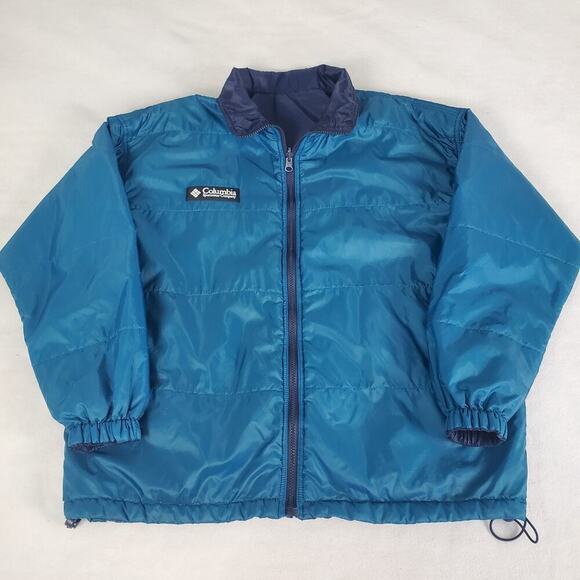 VTG Columbia Blue & Teal Reversible Puffer Jacket Logo Packable Women's Size L - Picture 1 of 9